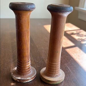 2 Vintage Primitive Wooden spools
